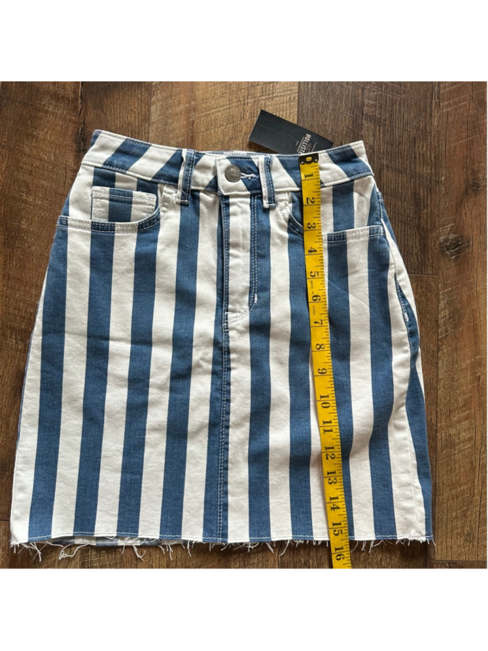 Women's Hollister Striped Denim Skirt Size 00 Blue White Summer - Picture 9 of 10